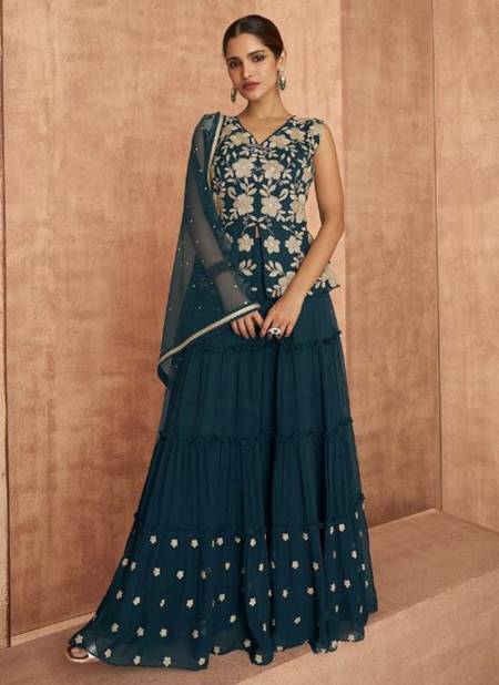 Teal Blue Colour SAYURI ATTIRES New Designer Festive Wear Readymade Salwar Suit Collection 9104